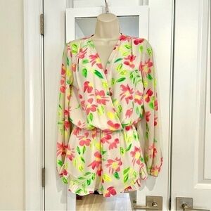 Eight Sixty Romper | pink, green floral shorts romper size Small